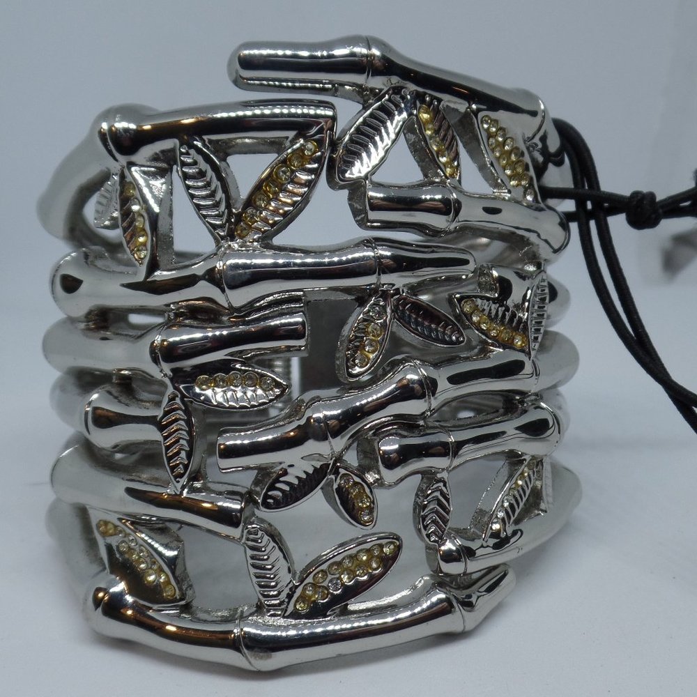 Asian Bamboo Themed Silvertone Clasp Bracelet